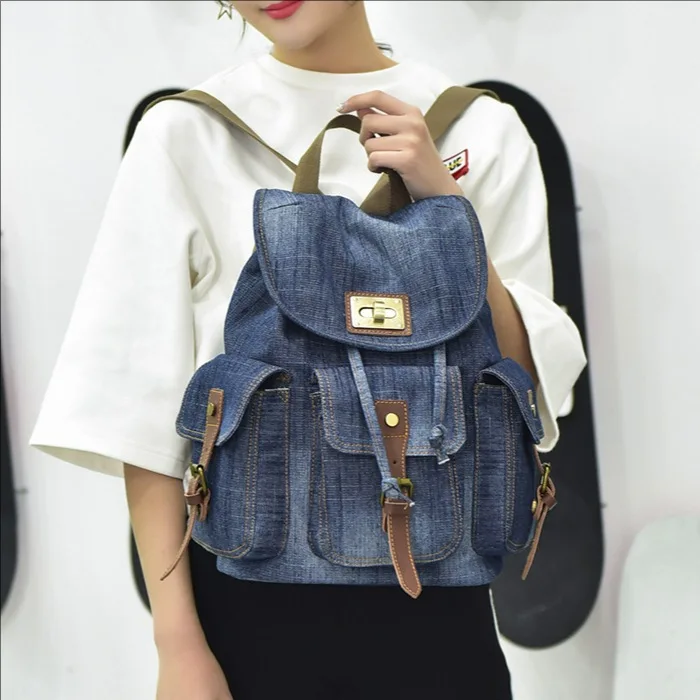 Vintage Retro Denim College Backpack for Students Large Capacity Unisex Bookbag Y2K Jeans Travel Rucksack Casual School Bags