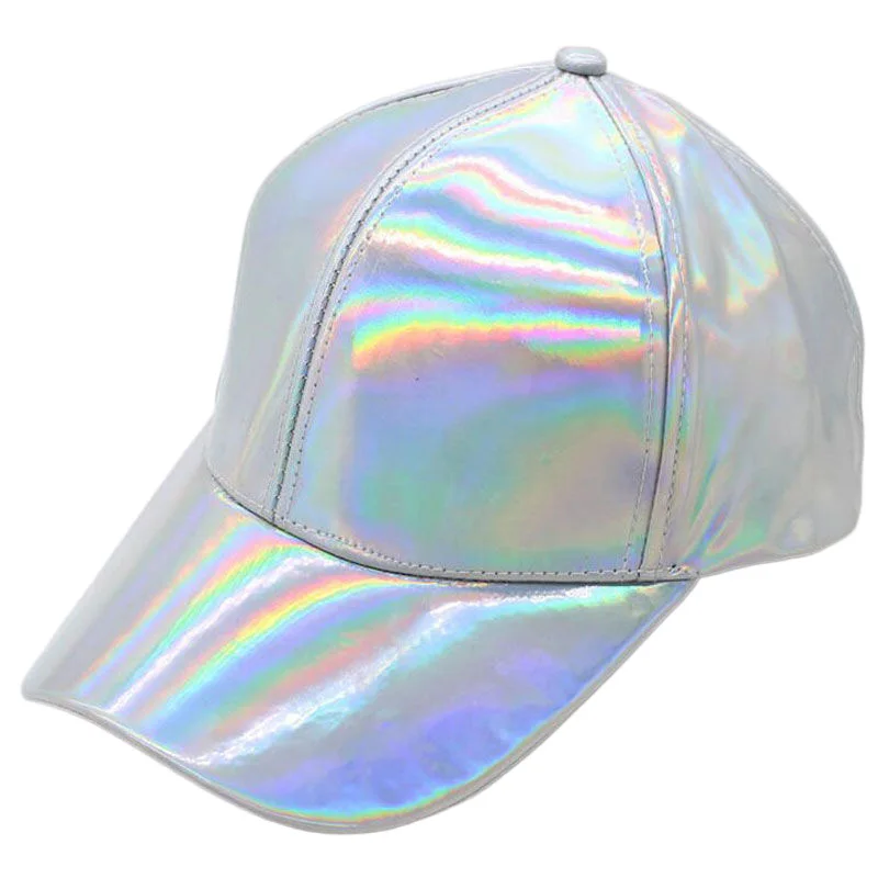 Shine PU Leather Laser Baseball Cap Women Men Party Club Hat Gold Silver Rainbow Purple