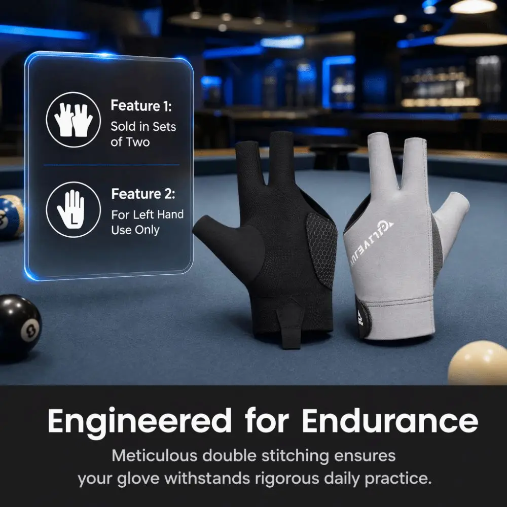 2pcs Anti Slip Billiard Gloves Comfortable Three Finger Design Snooker Gloves Breathable Pool Table Glove Pool Player Gloves