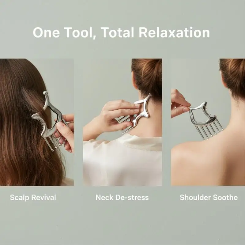 Multifunctional Scalp Massage Comb Metal Gua Sha Tools Neck, Face,Eyes Deep Tissue Release Scraping Board Myofascial Massager