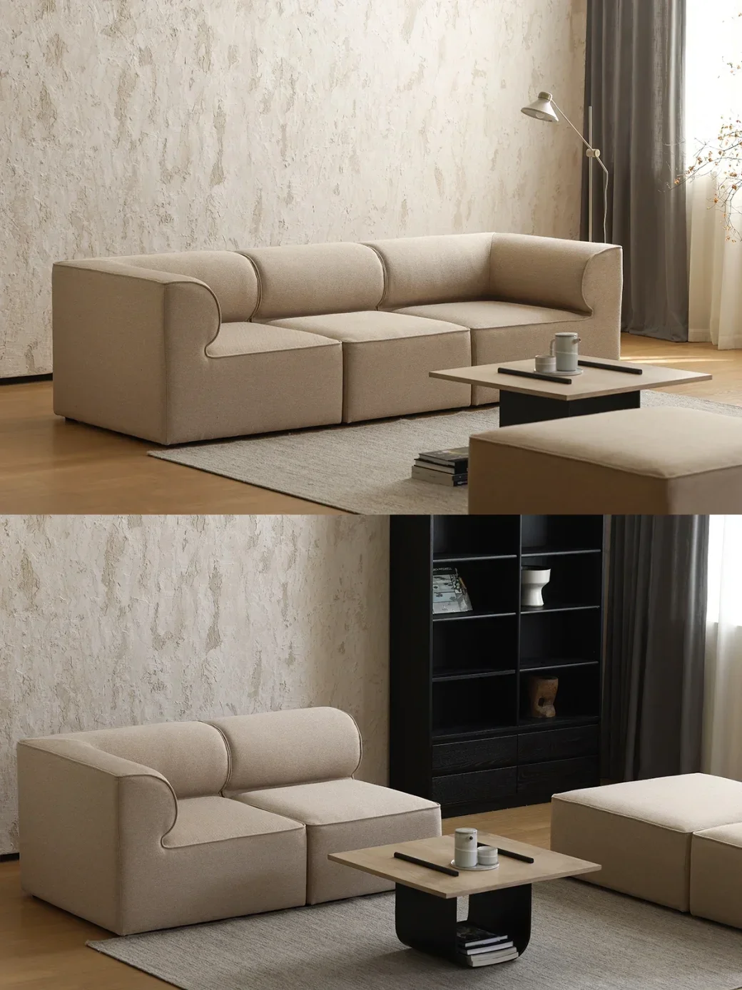 Nordic module sofa Danish eaves design small apartment living room tofu block fabric combination straight row three people