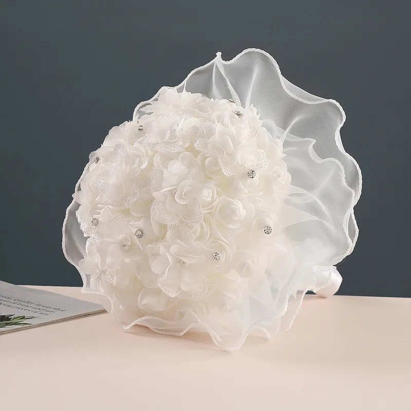 장미꽃 레이스 창의적인 핸드 부케, 사랑을 대신하는 웨딩 선물 부케, 약혼, 결혼에 적합