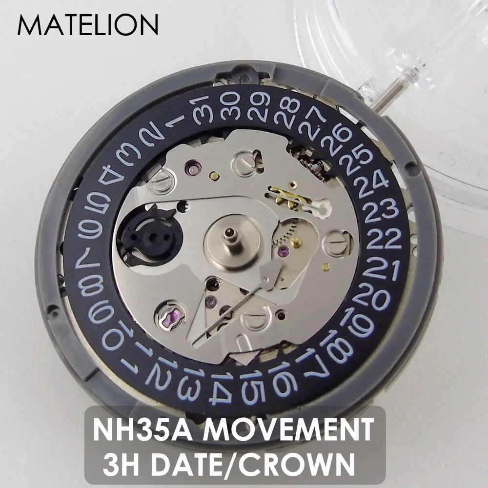 NH35A Automatic Movement Self-winding MOD Watch Accessories High Accuracy 3H Crown 21600Bph Black Date Wheel Hacking Seconds