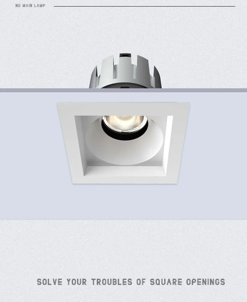 Square LED spotlight embedded single head intelligent wall washing and anti glare bracket without main light, living room light