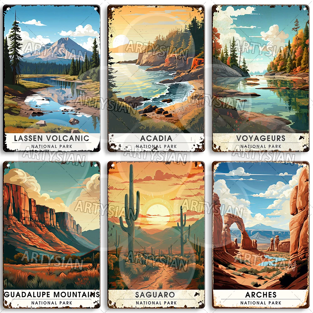 National Park Travel Metal Sign Cuyahoga Valley Great Basin Kings Canyon Mount Rainier White Sands Zion Acadia Hot Springs