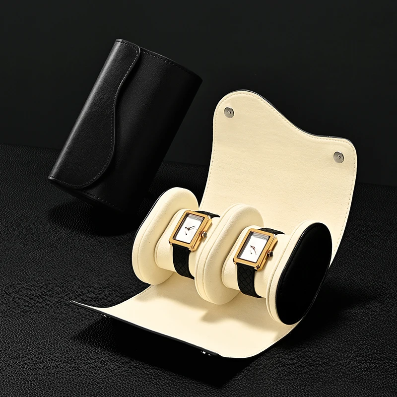 WoodTen PU Leather Watch Roll 2 slots Luxury Genuine Watch Storage Box Travel Bag Watch Case Gift Watch Box Watch Organizer Box