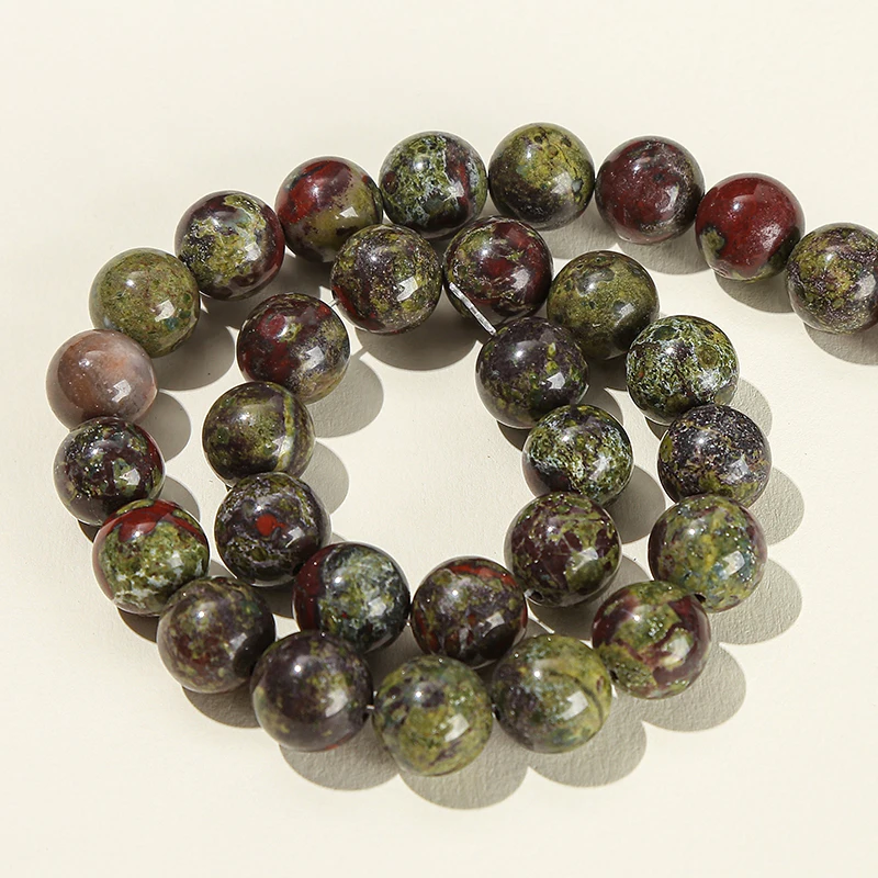 Natural Dragon Bloodstone Bead Charm Round Loose Spacer Bead 4 6 8 10mm Pick Size For Jewelry Making Diy Necklace Bracelet