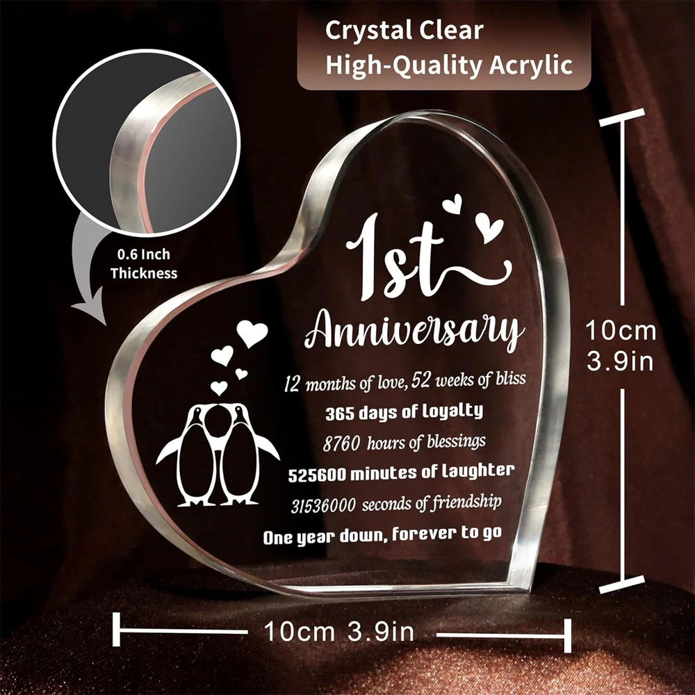 1 Year Anniversary Wedding Gifts for Him Her, One Year Anniversary Boyfriend Gifts, Penguin Couple Gifts 1st Happy Anniversary