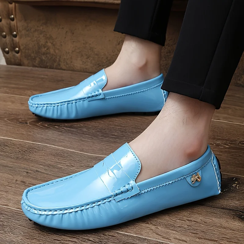 men\'s Loafers Chic Women\'s Patent Leather Loafers - Slip-On Ease, Durable Rubber Sole, Versatile Flats for Everyday Comfort