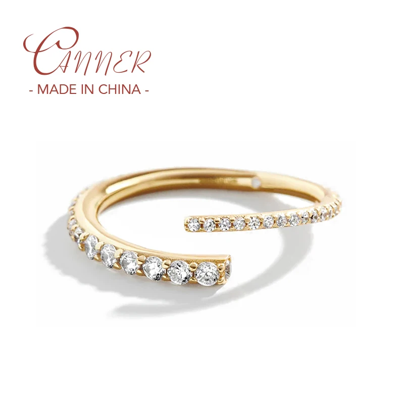 

CANNER 925 Sterling Silver Opening Ring Luxury Anillo Plata 925 European and American Micro Inlaid Cubic Zircon Adjustable Rings
