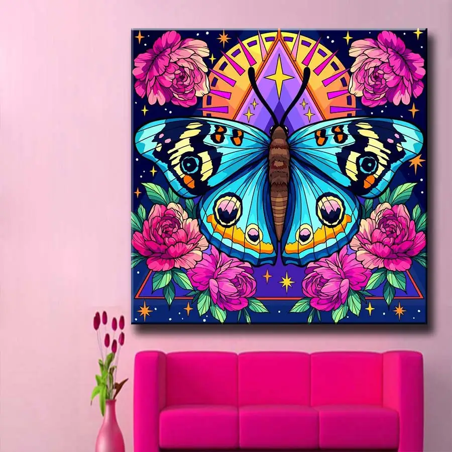 Ever Moment Animal Diamond Mosaic Insect Painting Set Full Resin Drill Short Lint Canvas Butterfly and Flower Art Kit ASF3048