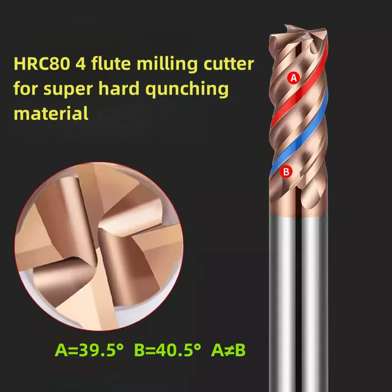 HRC80 4 Flute High-hardness Carbide Milling Cutter Super-hard Mold Steel Quenched Steel Special End Mill 8x20x8x60 5x13x6x50