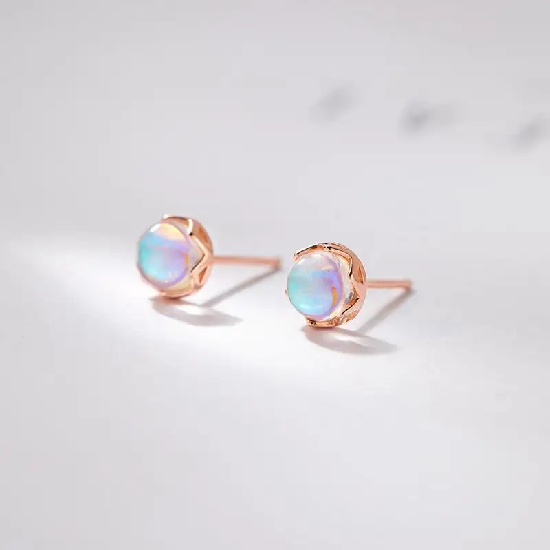 Fashion Sweet Moonstone Bead Stud Earrings for Women Girls Elegant Students Gifts Jewelry Pendientes eh2256