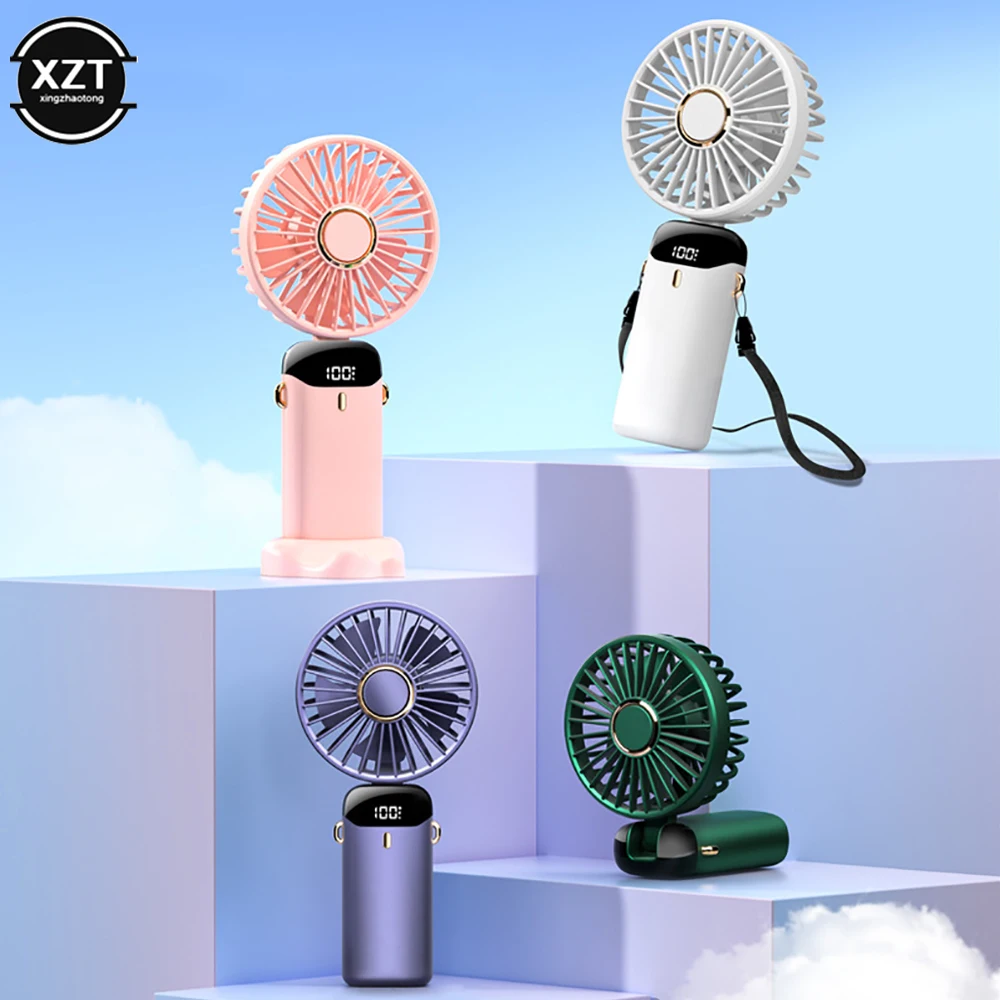 

Hand-Held Fan LED Display USB Hanging Neck Portable Small Electric Fans Home Office Desktop Folding Summer Air Cooling Fan 1PC