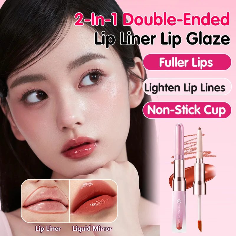 Langlebiges Lipgloss- und Lipliner-Stift-Set, feuchtigkeitsspendender Lippenfleck, glatte Farbe, nährendes Anti-Falten-Lippen-Make-up für Frauen
