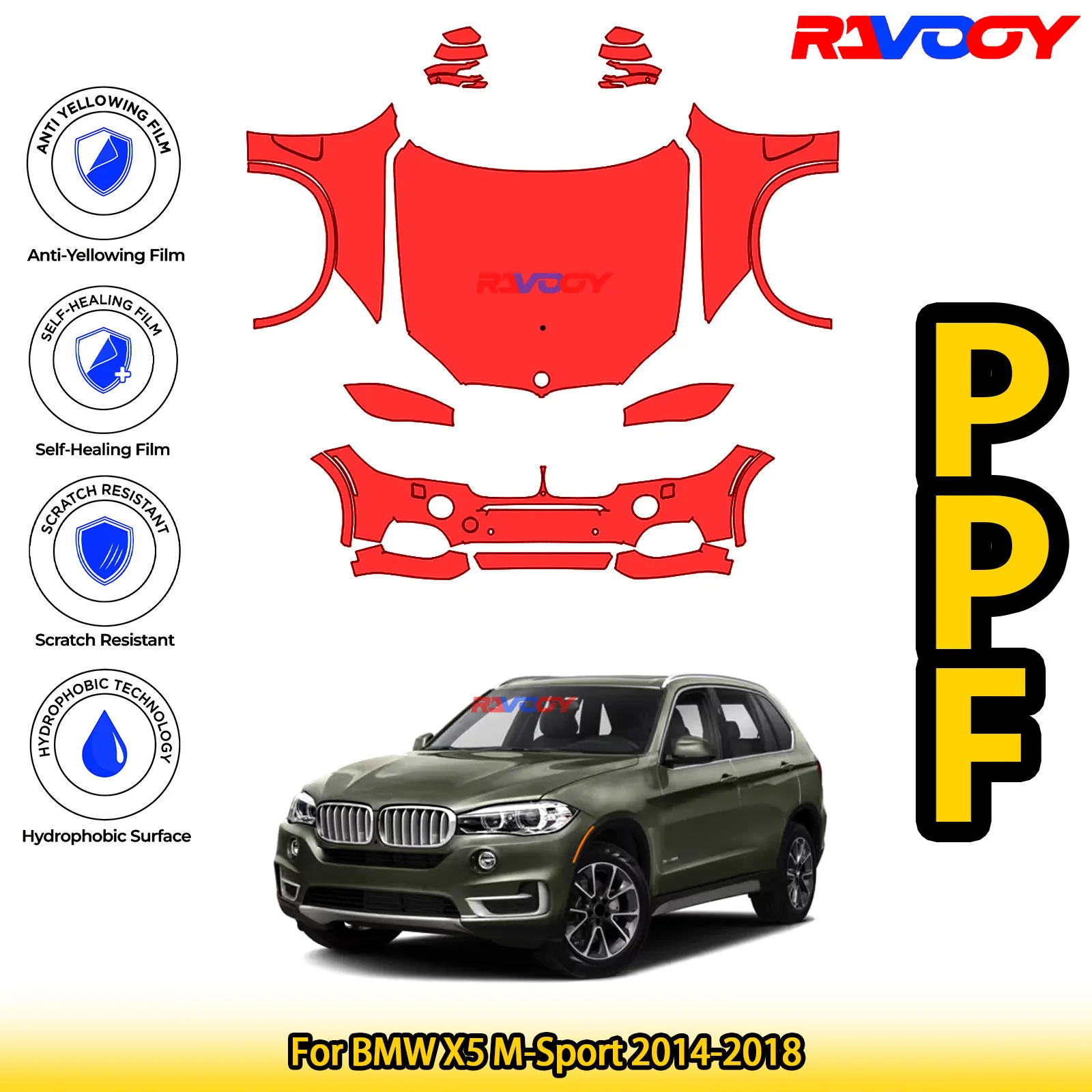 

For BMW X5 M-Sport 2014-2018 Glossy Matte Black Precut front PPF Kit Paint Protection Film