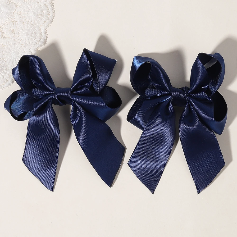 2 Stück/Set Kinder-Haarspangen Einfarbige Schleifenclips für Mädchen Zarte Bandschleifen Haarnadeln Kinder-Haaraccessoires – Detail 9