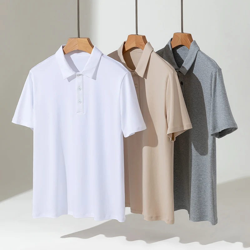 

Summer New Men's 100% Cotton Knitted Short Sleeve T-shirt Lapel Solid Color Half Sleeve Business Casual Polo Shirt