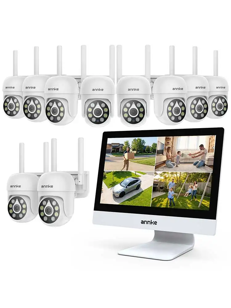 ANNKE 5MP Drahtloses Heimsicherheitskamerasystem mit 12-Zoll-Monitor, PT-Außenkamera, 10-Kanal-NVR, 2-Wege-Sprechfunktion, 2,4/5GHz Dual-Band-WLAN, Alexa