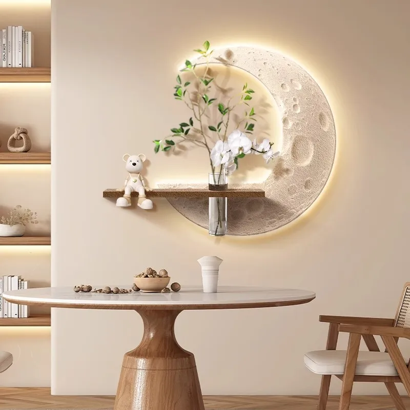 Modern Vertical Home Decor Mural Sandstone Textured LED Illuminated Panel with White Frame Vase Decorative Painting Technique