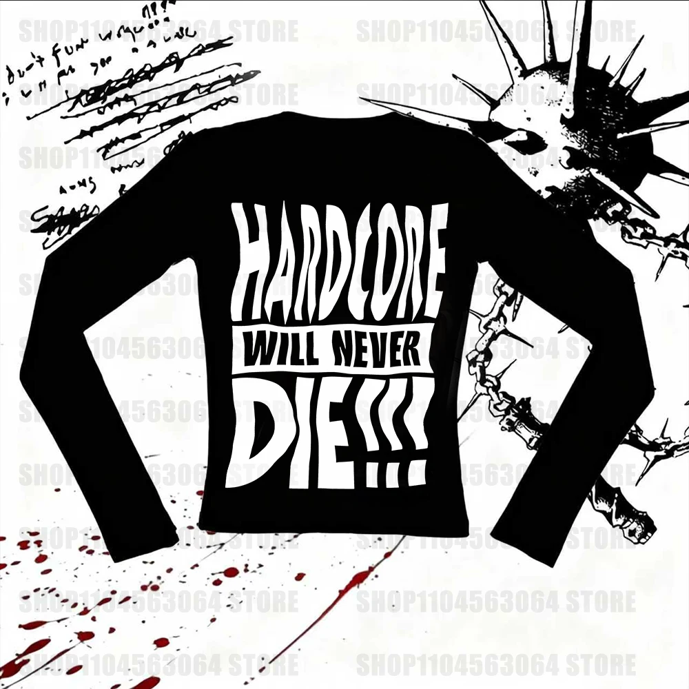 Camiseta ajustada de manga larga para mujer, top de calle a la moda, camiseta de manga larga picante para chica, top con estampado de letras rusas Y2K