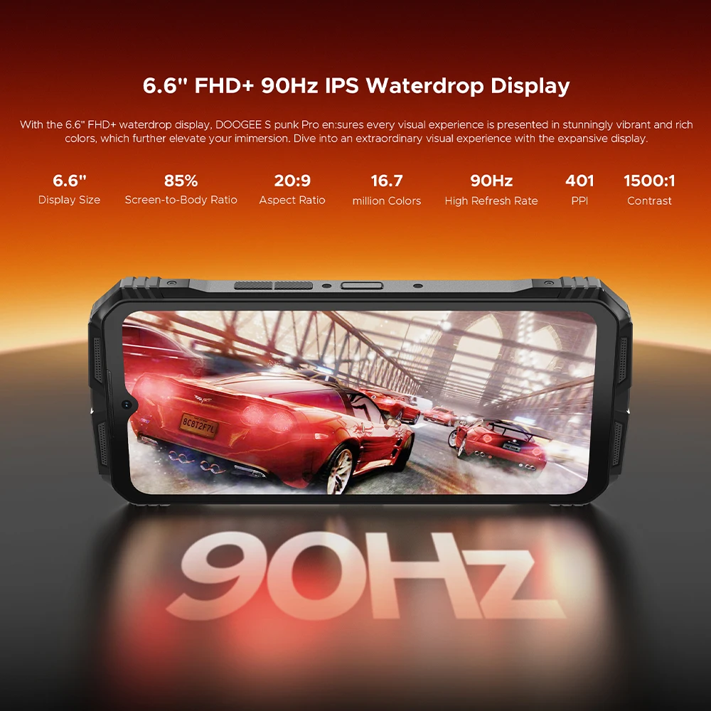 DOOGEE S Punk Pro Rugged Phone LED Light Effect 8GB RAM 512GB ROM 6.6” FHD+ 90Hz 10800mAh Battery 50MP AI Camera Android 14 NFC