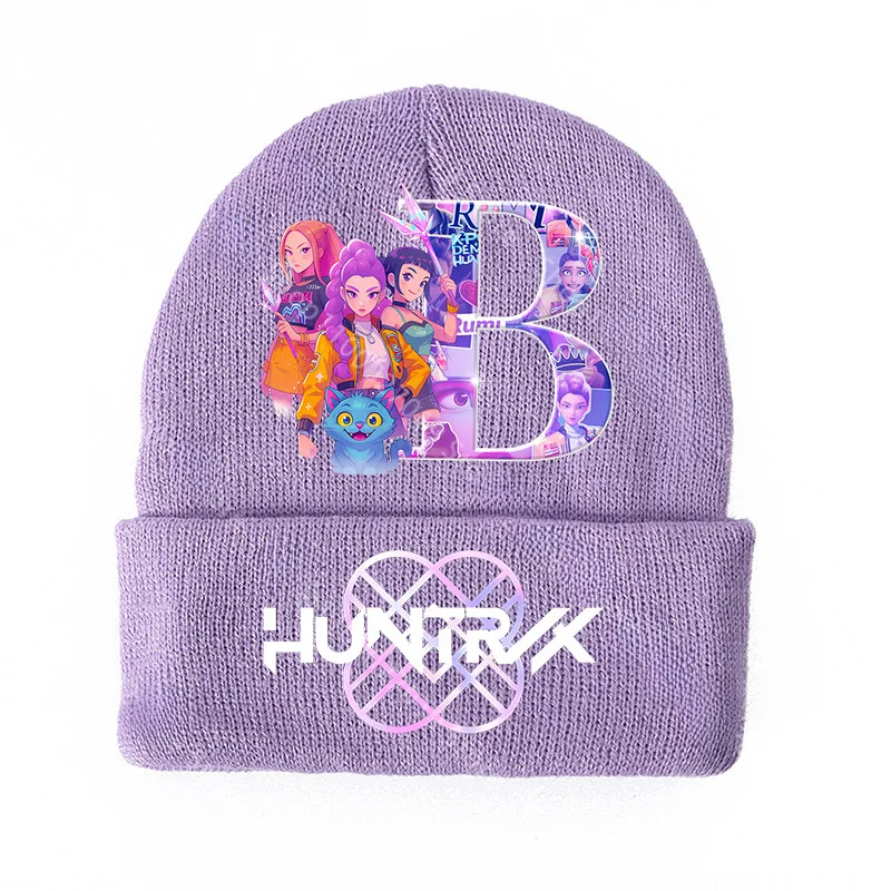 Conjunto de gorros y guantes de punto Kpop Devil Hunter con letras de dibujos animados A-Z, accesorios de invierno impresos, lindos sombreros de lana para niños y niñas.