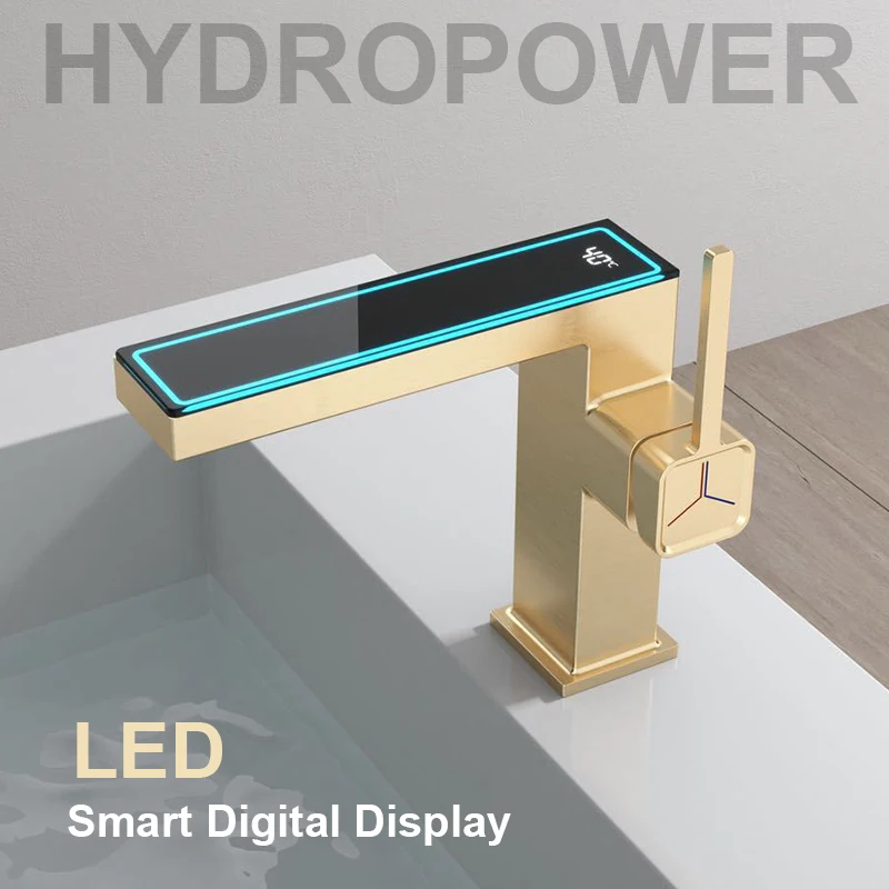 

Hydropower LED Light Basin Faucet Intelligent Digital Display Gun Gray Bathroom Washbasin Hot Cold Mixer Tap Sink Faucets