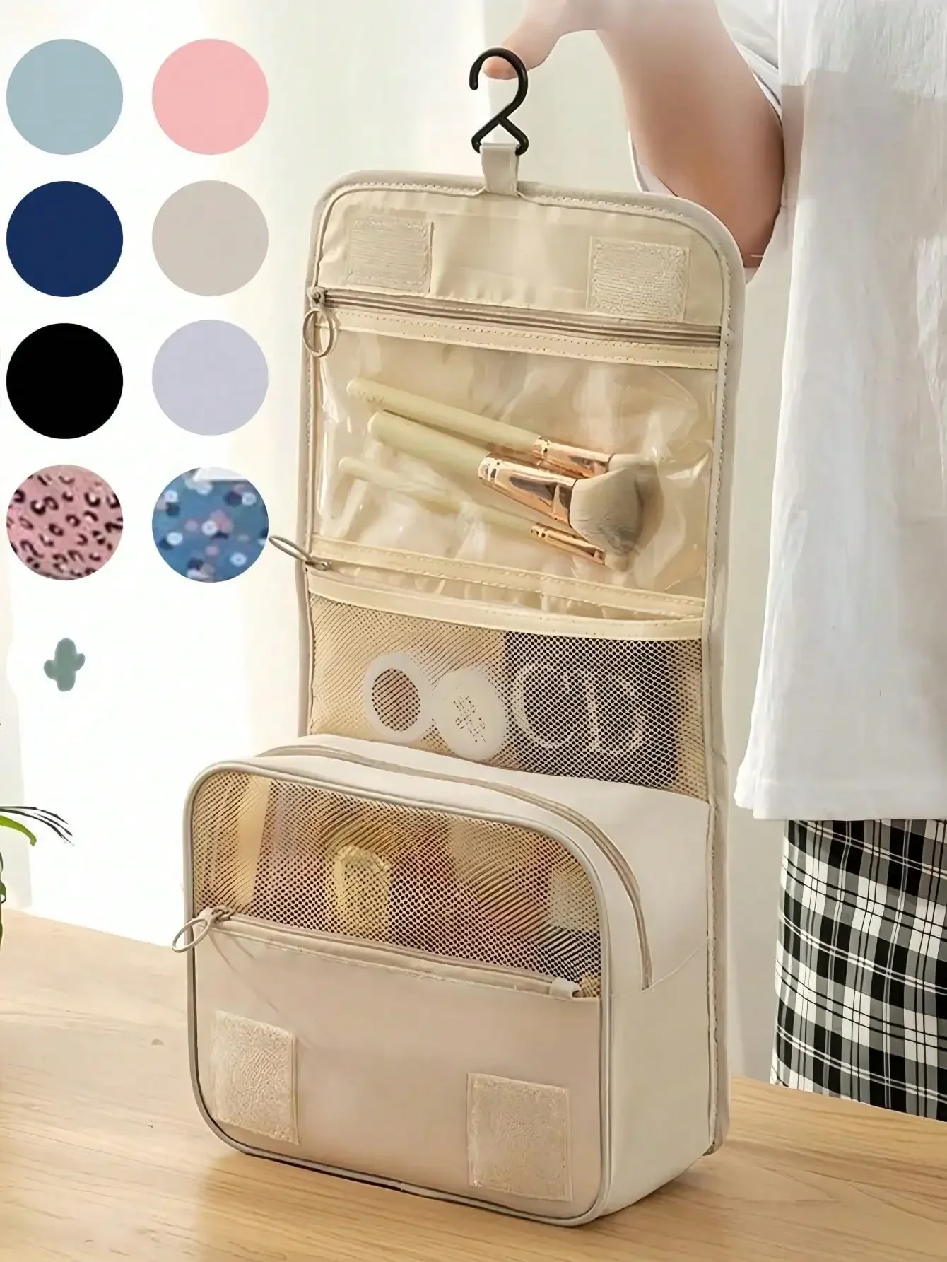 

1pc Waterproof Travel Makeup Bag, Hanging Toiletry Organizer, Large Capacity Cosmetic Storage Bag, Multi-Layer Makeup Organizer