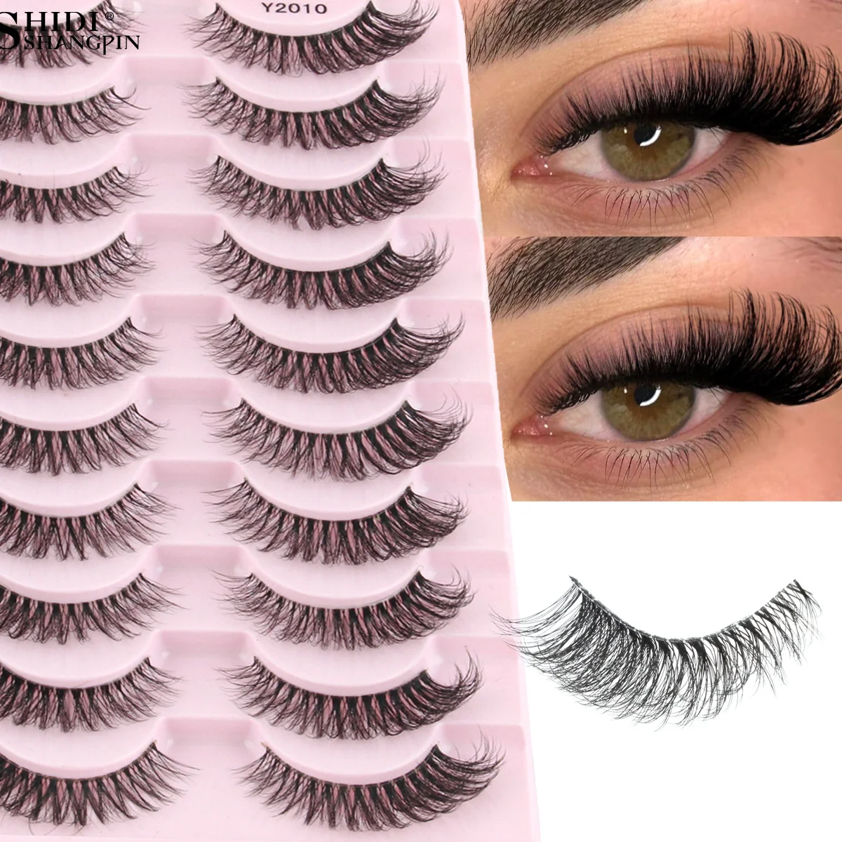 3/10 Par Sztucznych Rzęs Faux Cils 3D Mink Winged Wispy Miękkie Sztuczne Rzęsy Przedłużanie Końcówek Oczu Przezroczysta Taśma Naturalny Wygląd Makijaż Oczu
