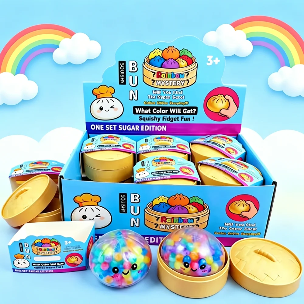 Colorful Bubble Dumpling Squeeze with Steamer Soft Dough Ball Decompression Fidget Toy