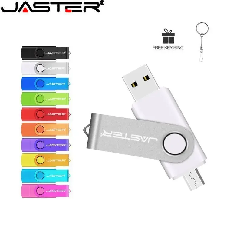 

JASTER OTG 2 in 1 USB Flash Drive 128GB Rotatable Pen Drive 64GB Free Key Chain Memory Stick 32GB High-speed Pendrive 16GB Gift