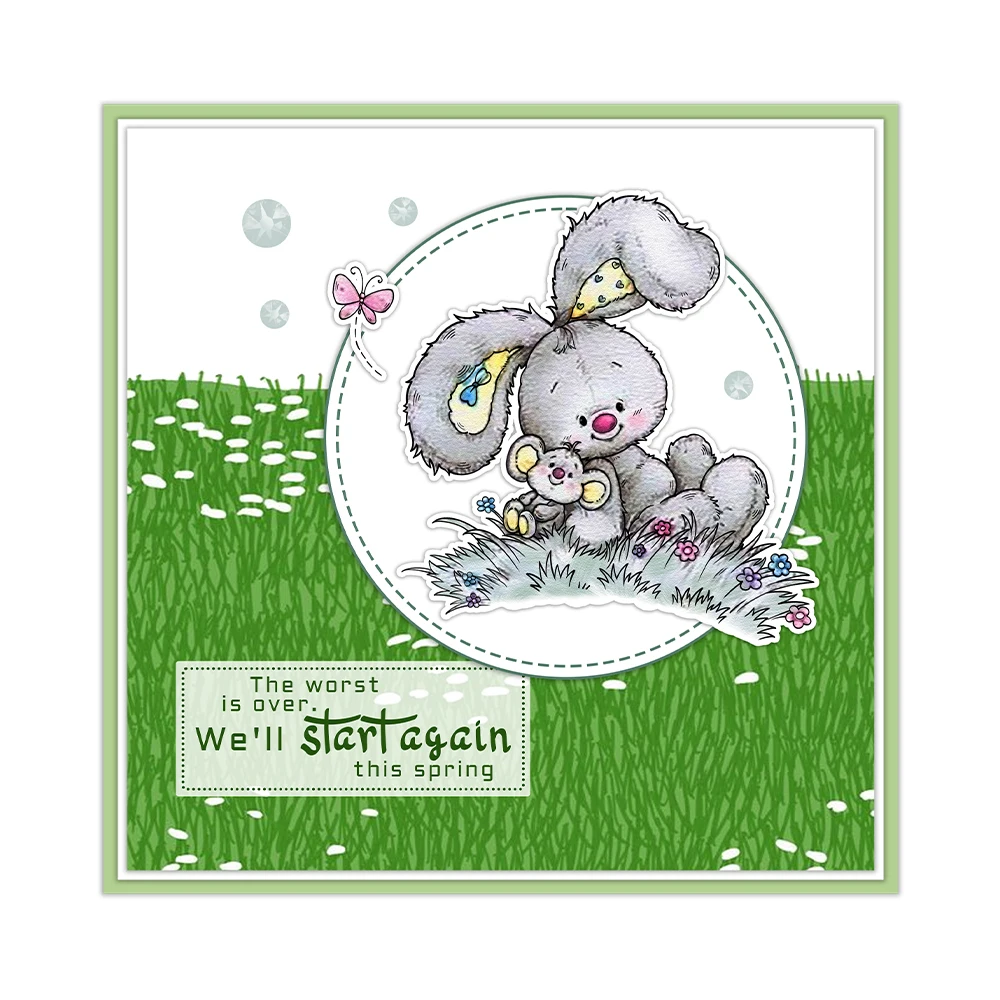 Mangocraft Spring Rabbits Mouse Cutting Dies Clear Stamp DIY Scrapbooking Metal Dies Silicone Stamp For Card Albums Crafts Decor