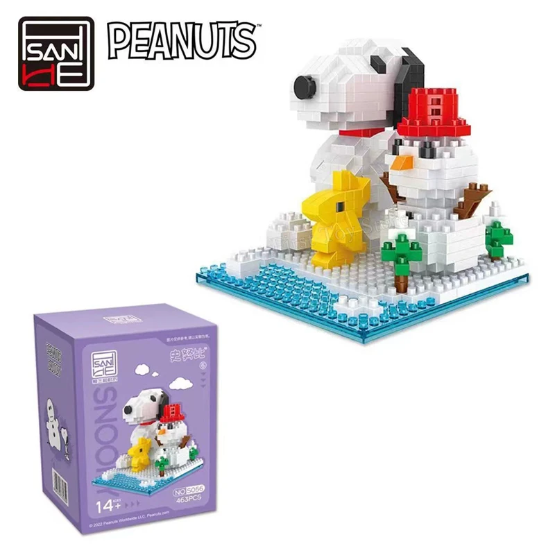 Genuine Peanuts Anime Snoopy Figures Kawaii Cartoon Building Blocks Toy Mini Bricks Assemble Educational Toys For Children Gifts