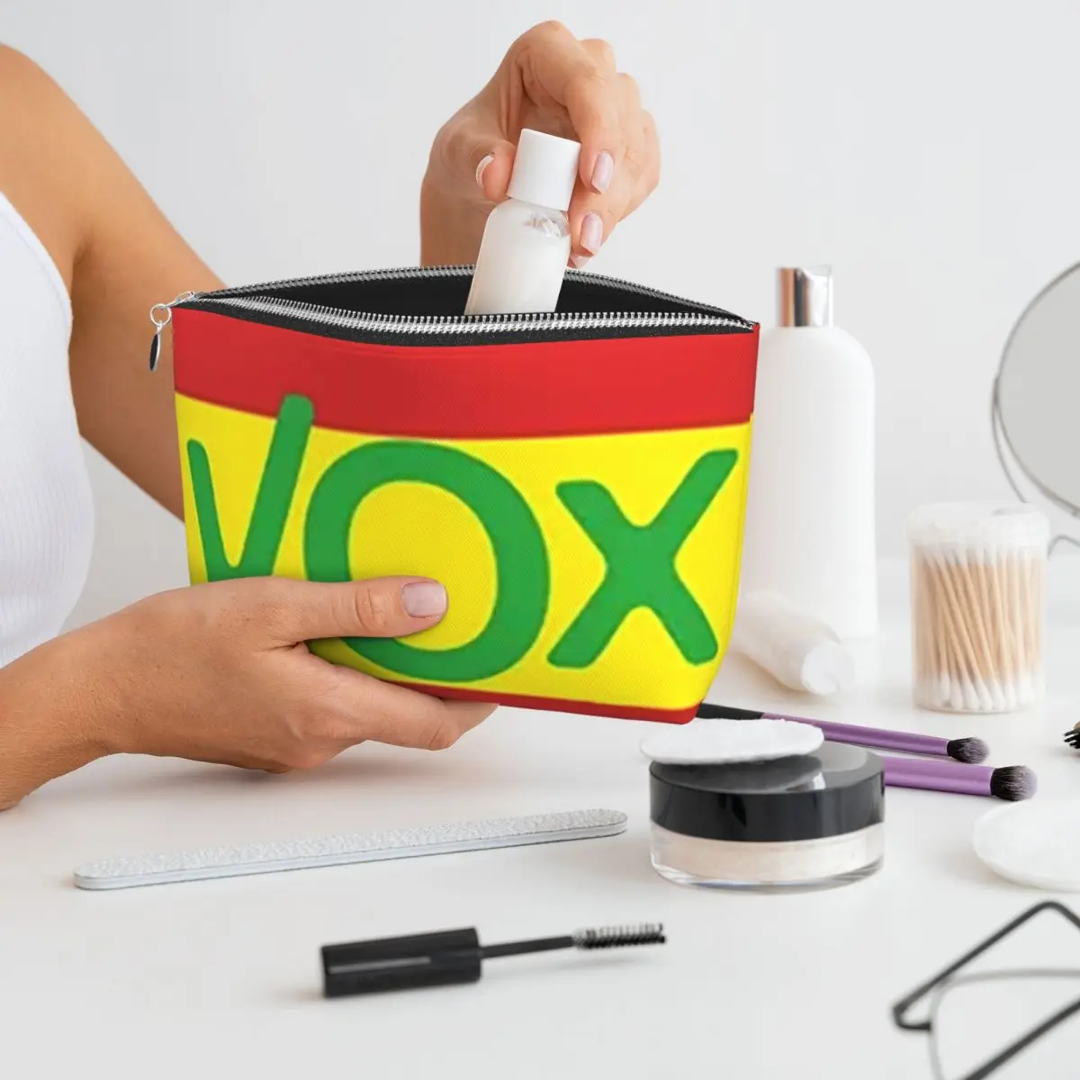 Espana Vox Logo España Fiesta Política español mujeres bolsas de cosméticos viaje organizador de maquillaje bolsa de almacenamiento de artículos de tocador estuche Dopp