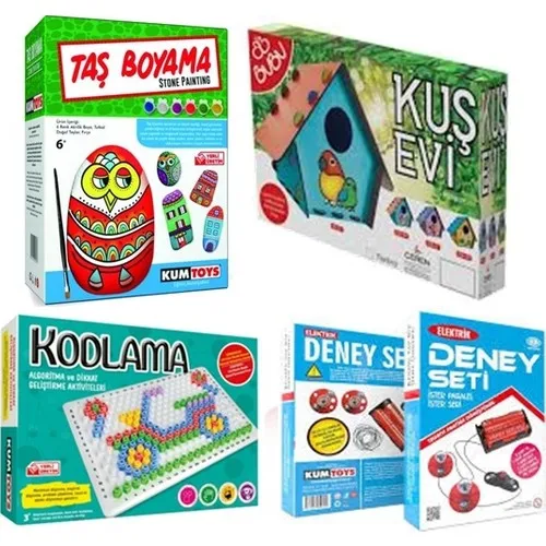 Kumtoys Stone Painting + Bird House + Coding + Experiment Kit (4'lü Set)