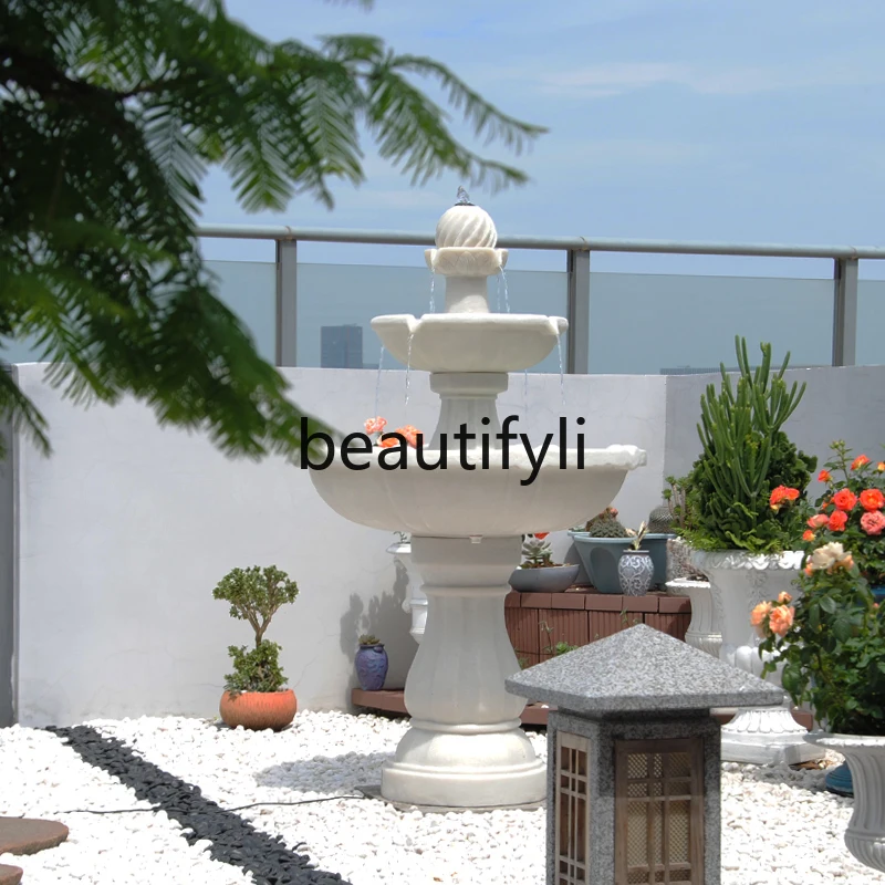 

Large solar water fountain ornament, European outdoor courtyard, wishing pool circulating water feng shui