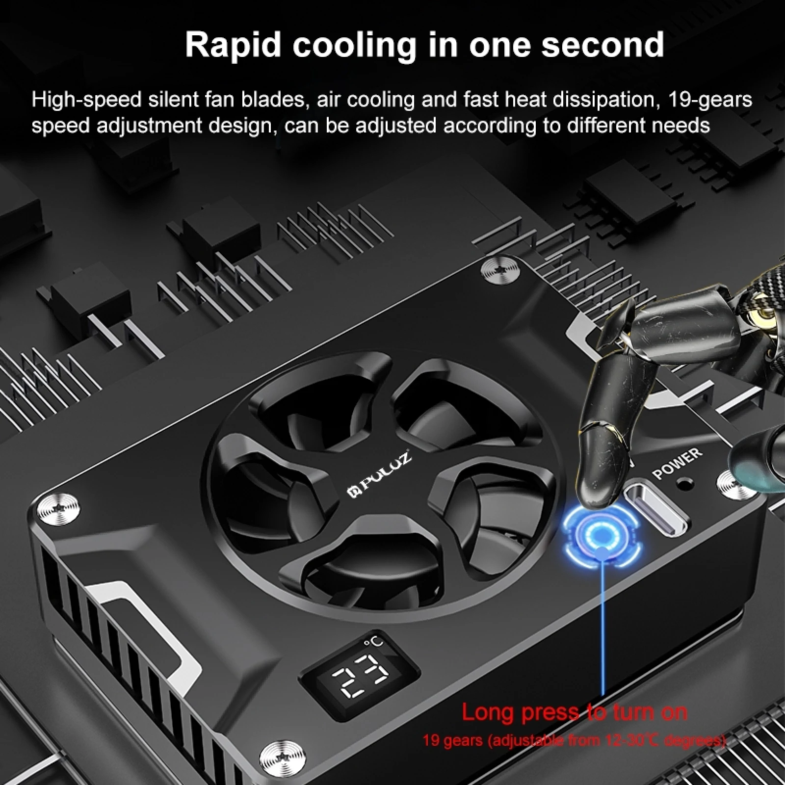 PULUZ Camera Cooling Fan Semiconductor Radiator with LCD Display for Sony / Canon / FUJIFILM / Nikon Cameras