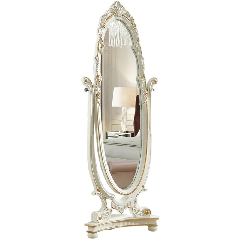 

MJY European pure solid wood hand-carved dressing double-sided rotating floor mirror American changing mirror