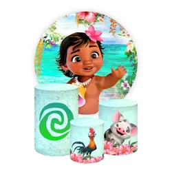 Disney Girls Moana Round Backdrop Birthday Party Baby Shower Ocean Beach Photography Background Cover Circle Decoration