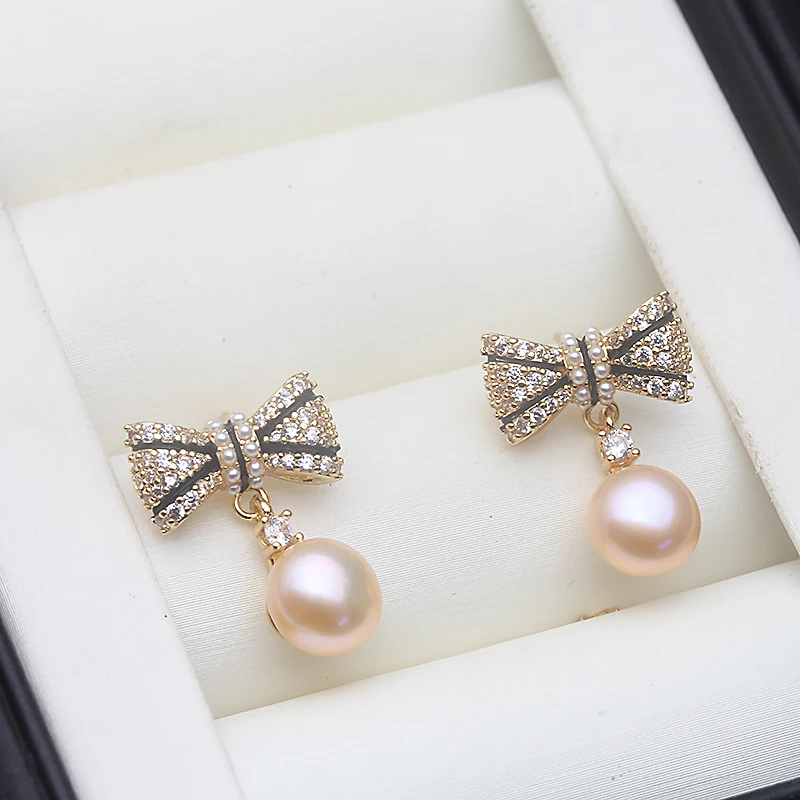 Cute Freshwater Natural Pearl Earrings Woman,Amazing Silver 925 Pearl Stud Earrings Wife Mother Anniversary Black White Pink