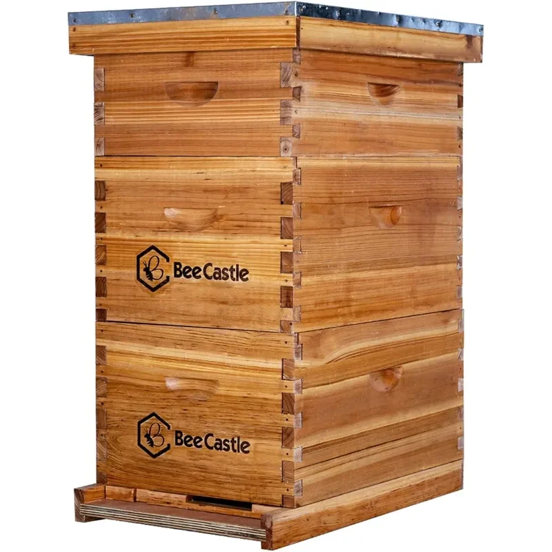 8 Frame Langstroth Bee Hive Coated with Beeswax Includes Beehive Frames and Waxed Foundations 2 Deep Boxes and 1 Medium Box