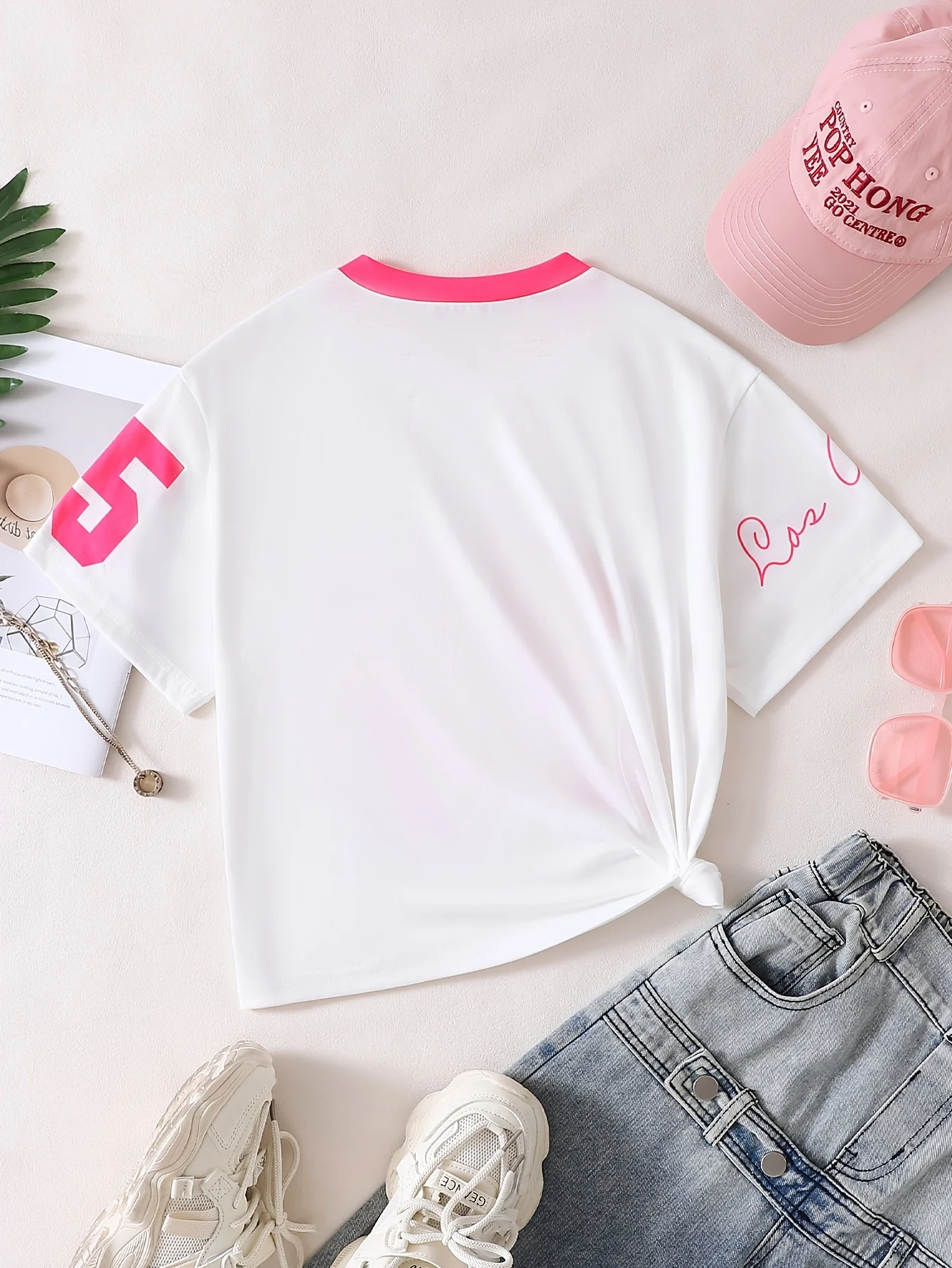 2026 Summer Hot Selling Personalized Print V-neck Y2K Trendy Fashion White Jersey Women Children Plus Size Sports T-shirt