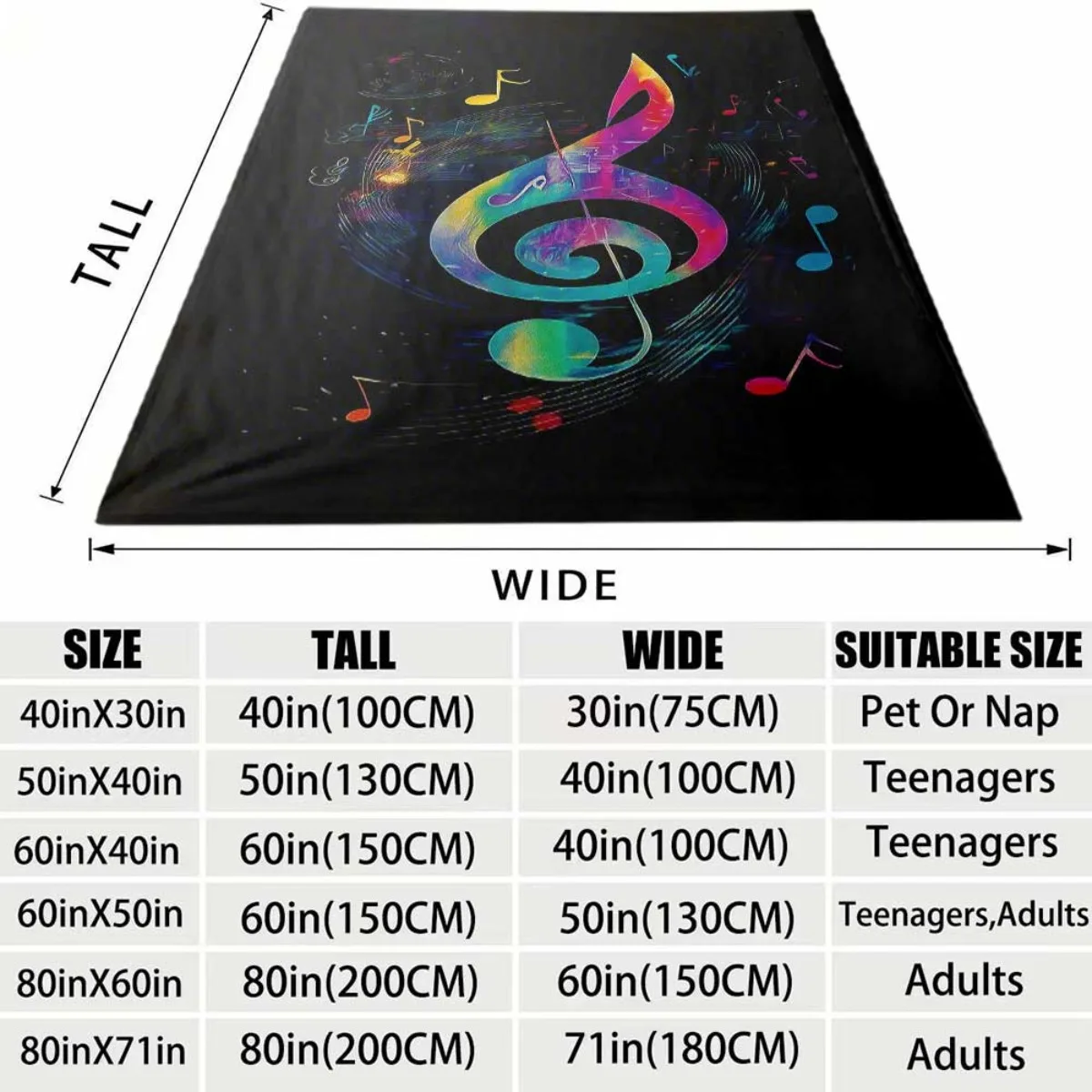Vibrant Musical Note Pattern Flannel Blanket Lightweight Warm Plush Throw Blanket Rainbow Treble Clef Art Decor Blanket