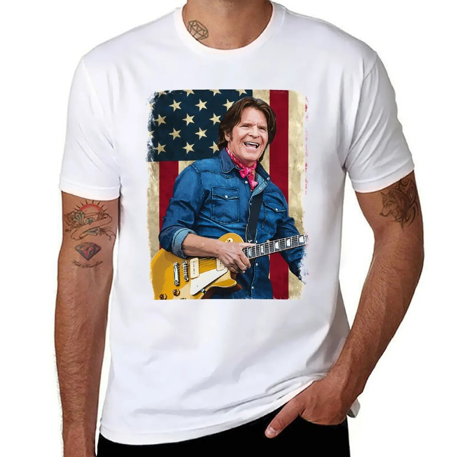 

Винтажная футболка с американским флагом John Fogerty Legend, мужская футболка с рисунком, футболки с аниме для мужчин, футболка