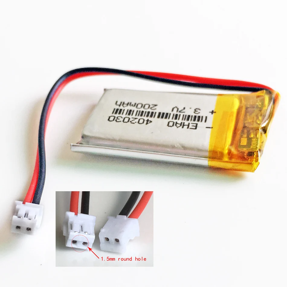 3.7V 200mAh LiPo Rechargeable Battery 402030 Lithium Polymer + JST ZH 1.5mm 2pin For Mp3 Camera Bluetooth GPS Electronic Part