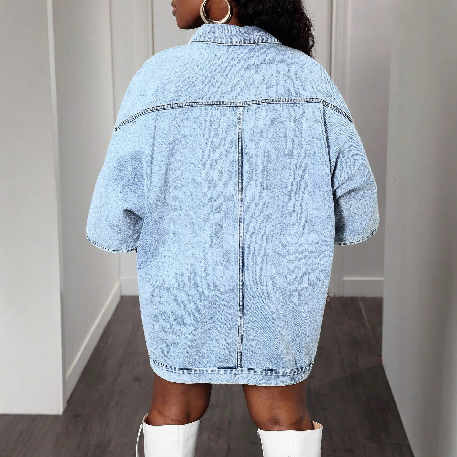 Single Loose Fit Jacket Commuter Style with Patchwork Mid Waist Short Sleeve Lapel Collar No Ironing Required Summer for Women