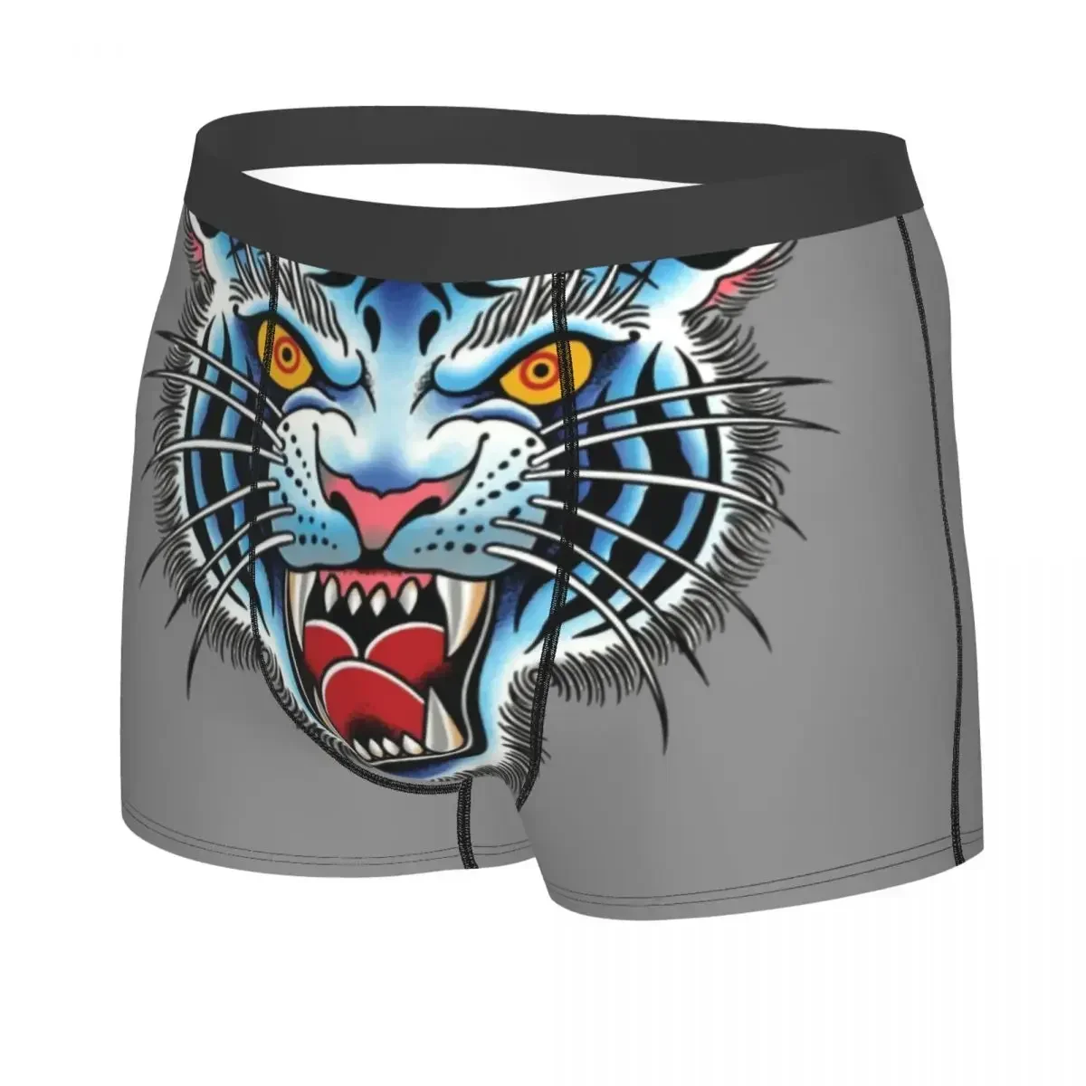 Gothic Traditional Tattoo Tiger Head Boxer Shorts For Homme 3D Printed Male Underwear Panties Briefs Stretch Underpants