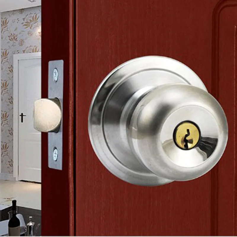 

Door Handle Knob Stainless Steel Living Room Lock Locks Hardware with Three Keys Round-shape Locking Gear