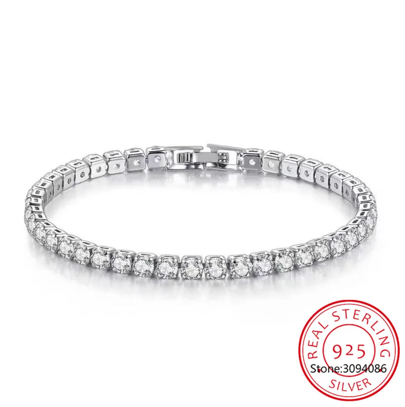 100% 925 Sterling Silver 4MM Simulated Moissanite Diamond Charm Tennis Bracelets 18k White Gold Color Fine Jewelry Wholesale